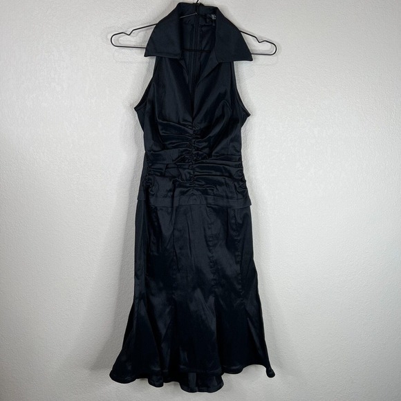 Tadashi Collection Cocktail Dress Sz‎ 2 Black Sleeveless Collared Ruched Taffeta - Picture 1 of 11